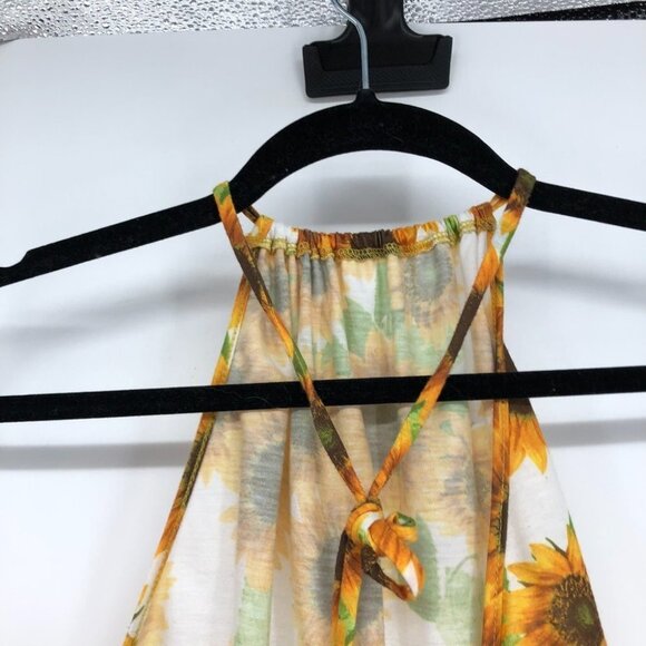 TELA Urban Outfitters sunflower print halter crop top lace  crochet hem - Picture 12 of 16